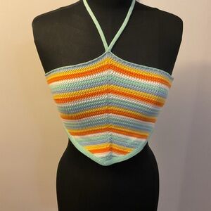 10. Cotton Candy LA Striped Crochet Halter Top Size Small